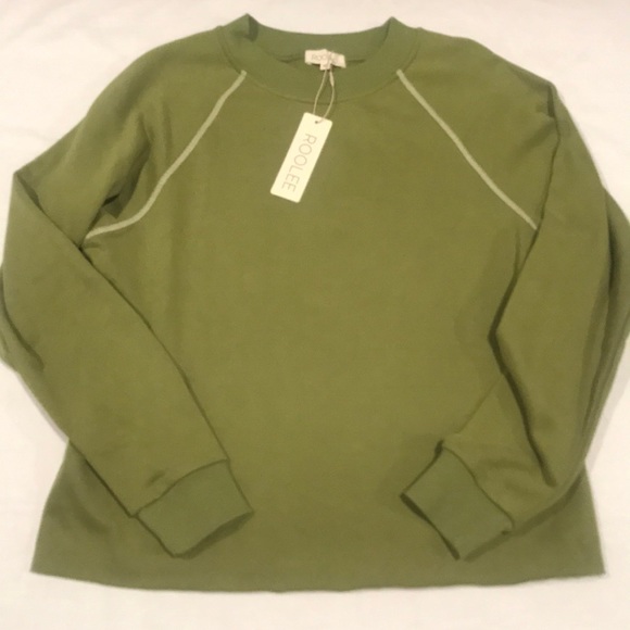 NEW! Roolee Crew Neck Sweatshirt Avocado Green White Stitching M - Picture 2 of 15